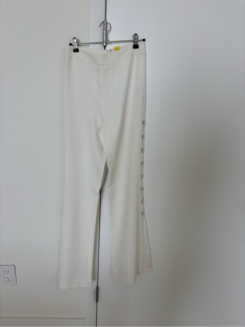 Jonathan Simkhai Cream Wide-Leg Snap-Trim Pants - Picture 2 of 5